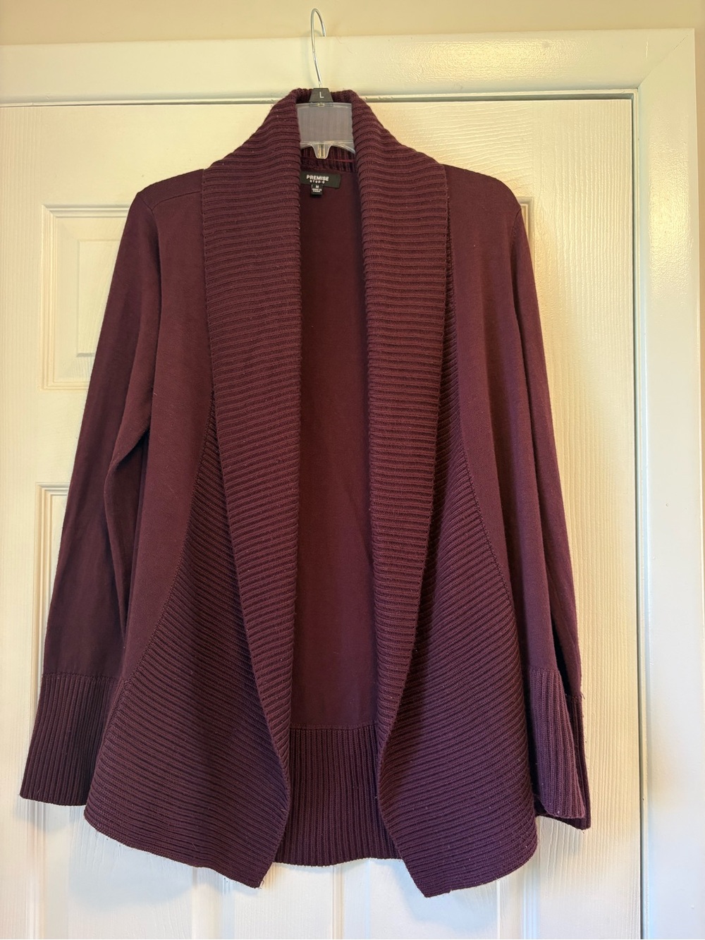 Premise Open-Front Ribbed Shawl Collar Cardigan - Burgundy women’s medium